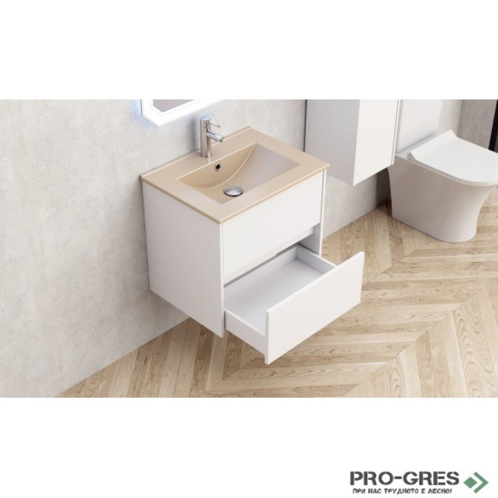 Долен шкаф за баня 60cм, с мивка, бежов мат, Inter Ceramic ICP 5955+ ICC 6066BG